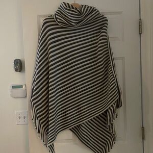 Striped Poncho with Fringe/OS